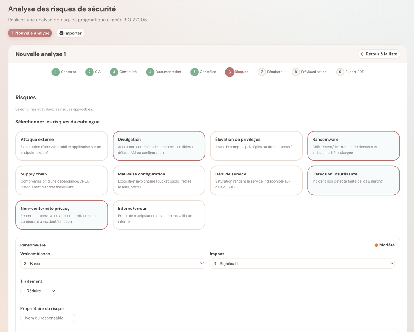Sélection et évaluation des scénarios de risques avec matrice probabilité × gravité